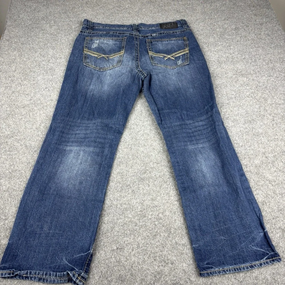 TK Axel Jeans Mens 38x32 Relaxed Straight Y2K Distressed Medium Wash Blue Denim